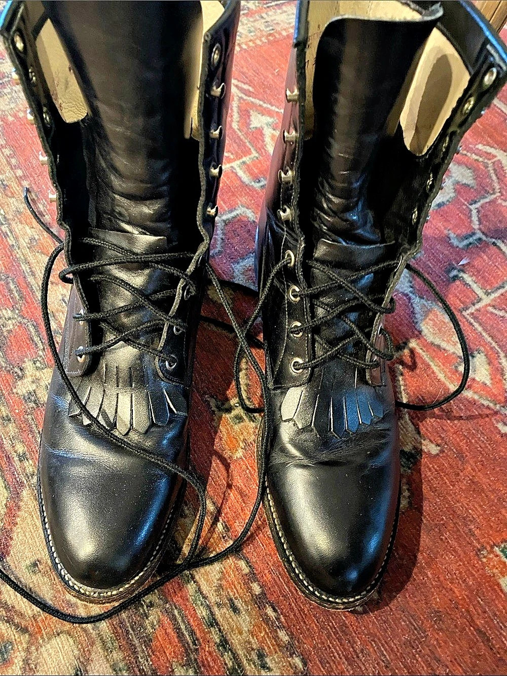 Justin 506 Black Leather Lace-Up Boots US 11 B